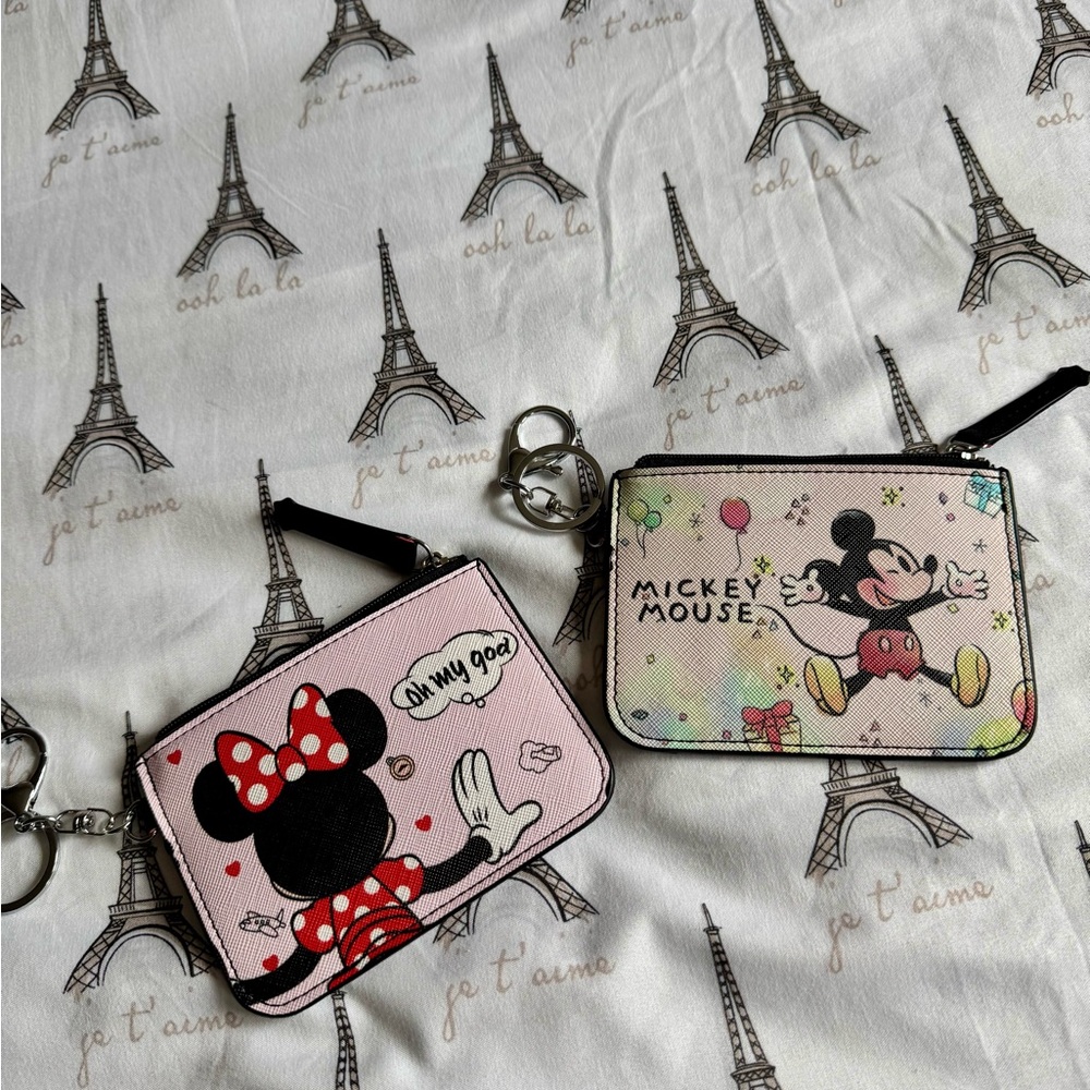 2 New Mickey Mouse and Minnie Mouse Coin Purses/Card Holder- Pink and Multicolor